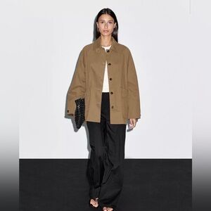 Massimo Dutti Cotton blend fitted-waist trench coat Brown Utility Jacket